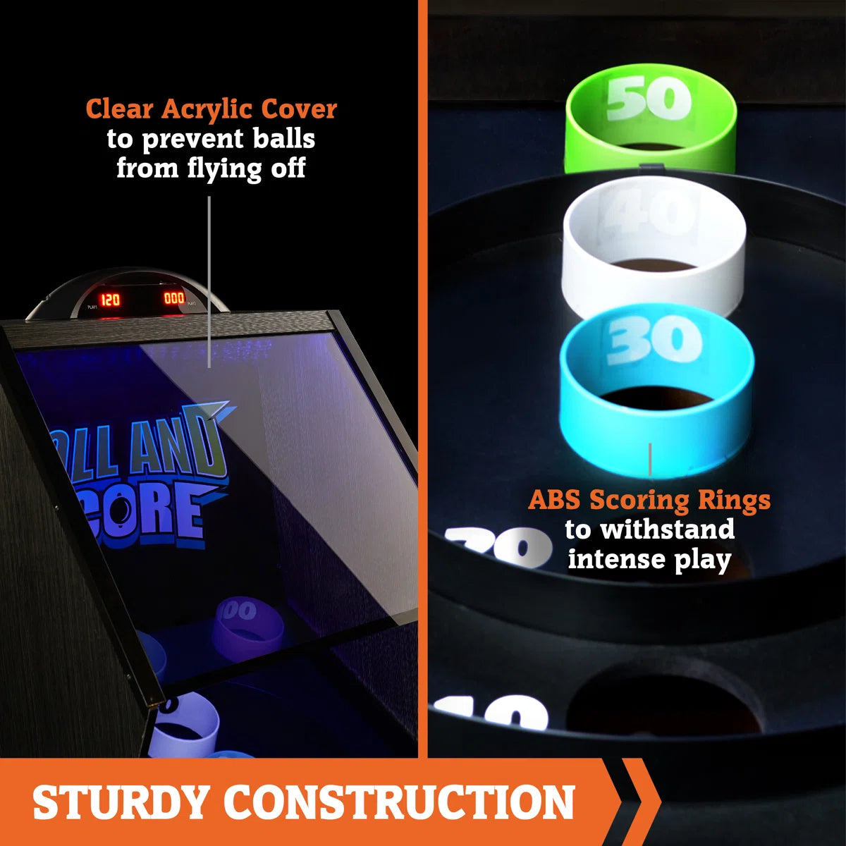 Hall of Games 9-Foot Roll & Score Arcade Game Table with LED Lights and Ball Return