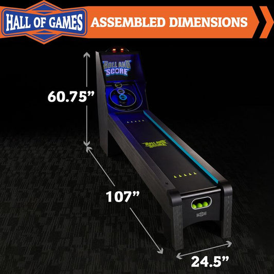 9-Foot Roll and Score Arcade Game Table – LED Lights, Electronic Scoring, Automatic Ball Return – Black