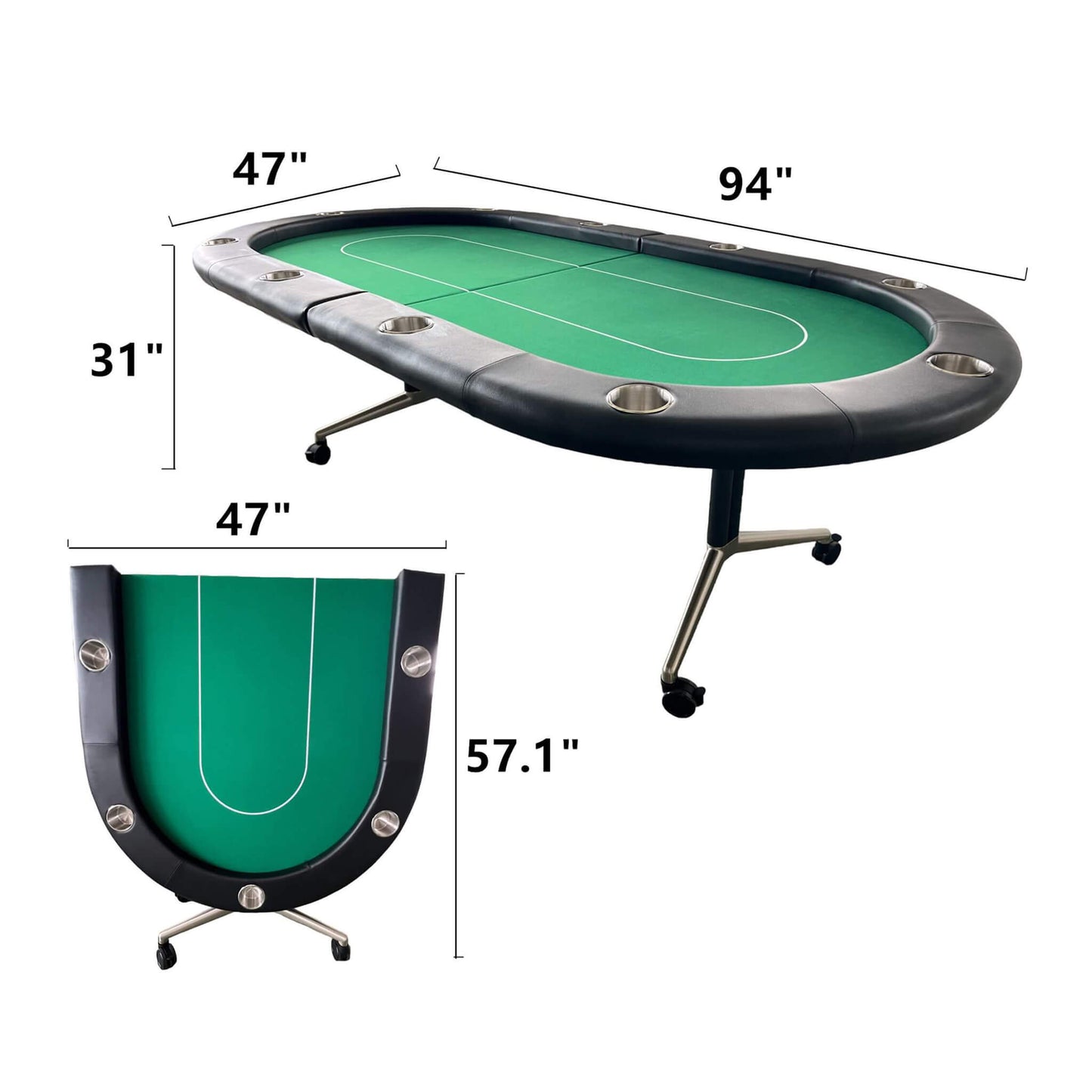 94-Inch Premium Foldable Poker Table – 10-Player Casino-Style Table with Wheels