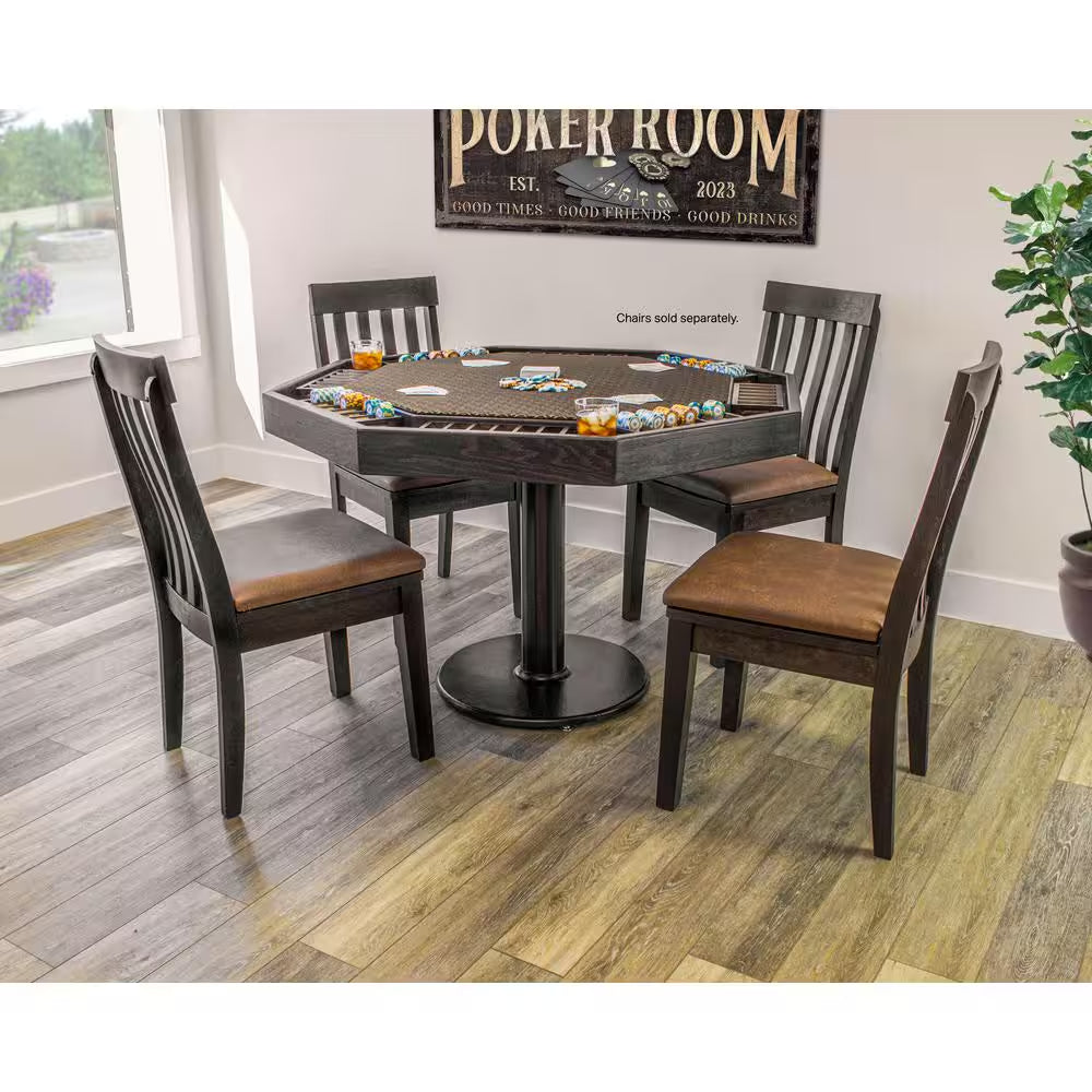 Lost Mill 8 Station Poker Table 1 Quantity in Mocha Oak 1 Pack with 8 Solid Wood Chip Trays