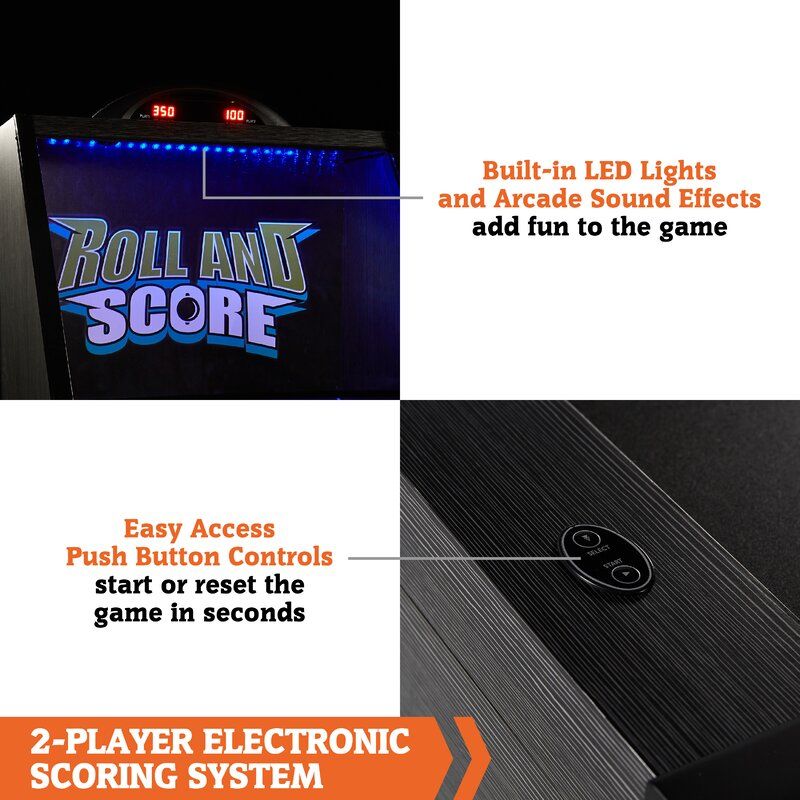 9-Foot Roll and Score Arcade Game Table – LED Lights, Electronic Scoring, Automatic Ball Return – Black