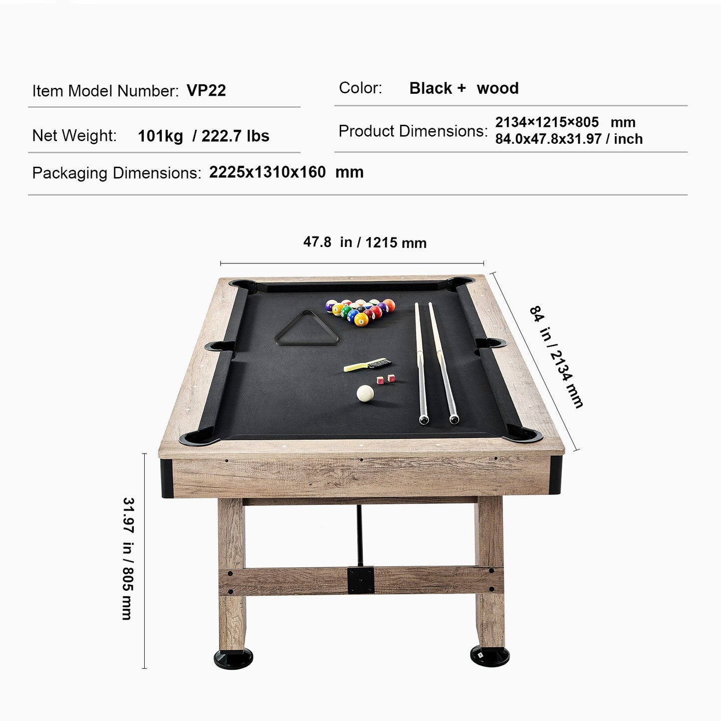 Uimoso 7Ft Billiards Table Pool Table Set Black Cloth for Family Game Room