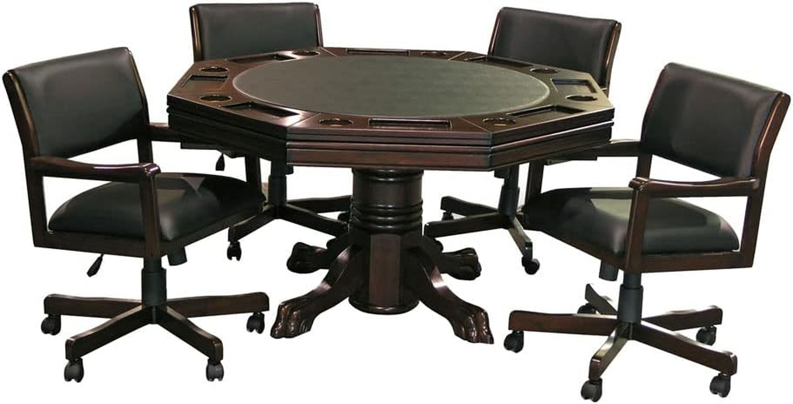 3-In1 Combination Game & Dining Table Set with 4 Rocker-Swivel Chairs- (Mahogany Finish)