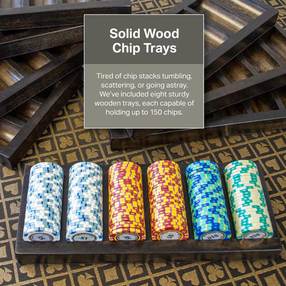 Lost Mill 8 Station Poker Table 1 Quantity in Mocha Oak 1 Pack with 8 Solid Wood Chip Trays