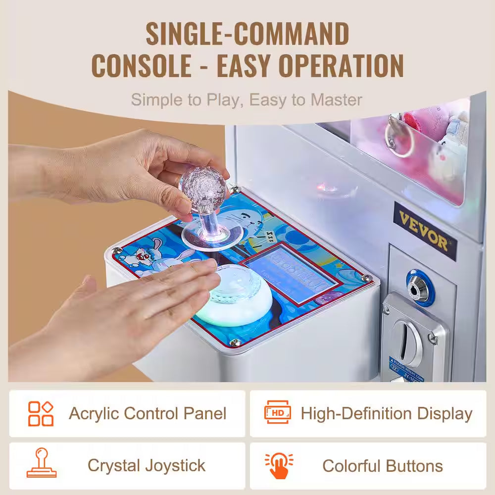 Claw Machine 0-3 In. Jaw Diameter 0-5 In. Jaw Lifting Crane Prize Grabber Arcade Game Toys Grab-And-Win Machine