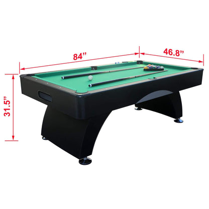 Premium 7-Foot Black Pool Table – Home Billiards Game Room Table with Cues & Billiard Balls