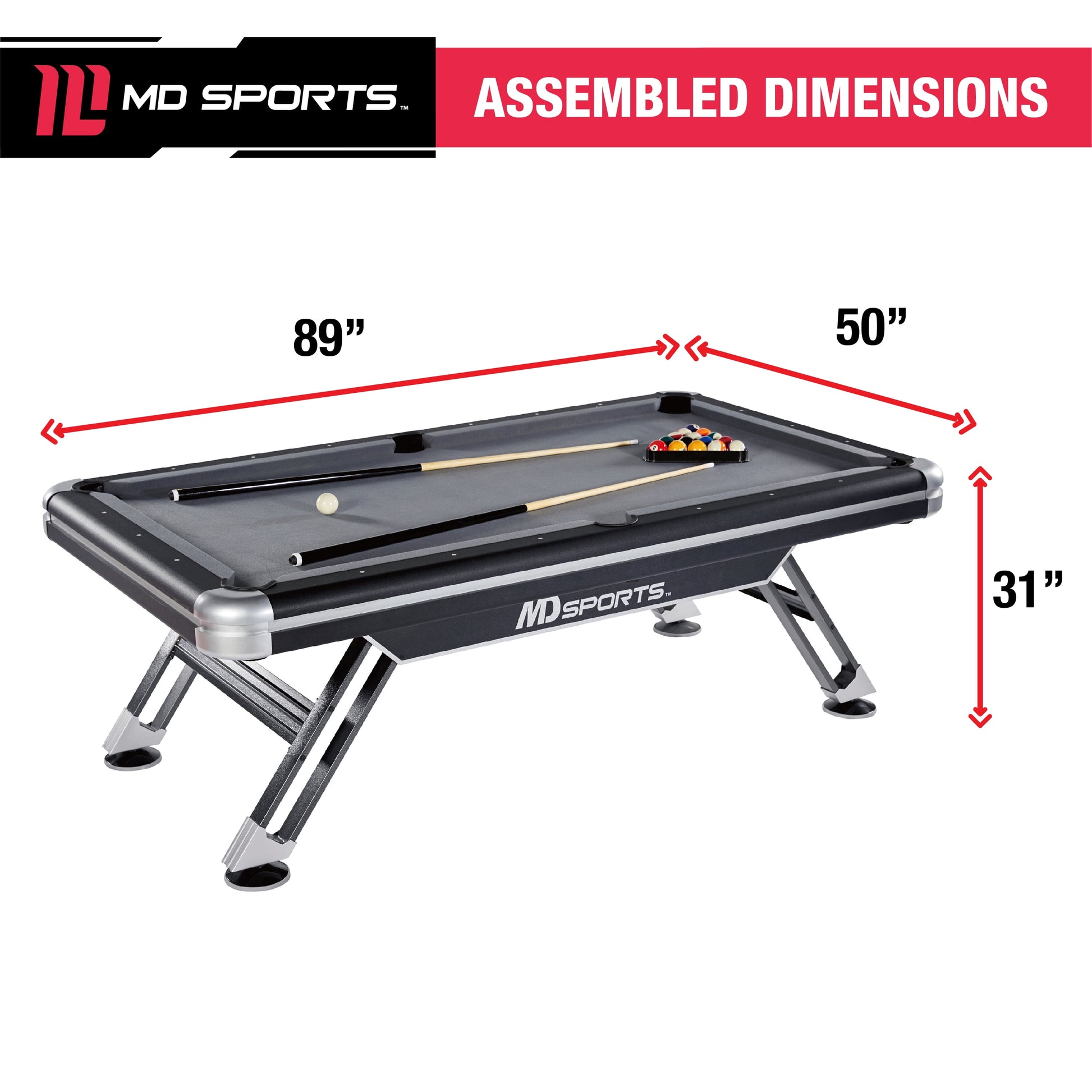 7.5 Ft. Titan Pool Table, Billiard Table with Accessories by