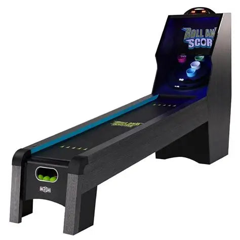 9-Foot Roll and Score Arcade Game Table – LED Lights, Electronic Scoring, Automatic Ball Return – Black
