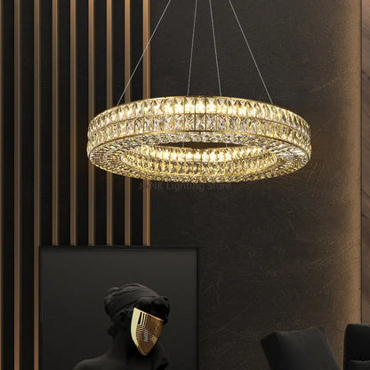 DecorBites™ K9 Crystal Ring Pendant Light: Deluxe LED Interior Decoration for Game Tables