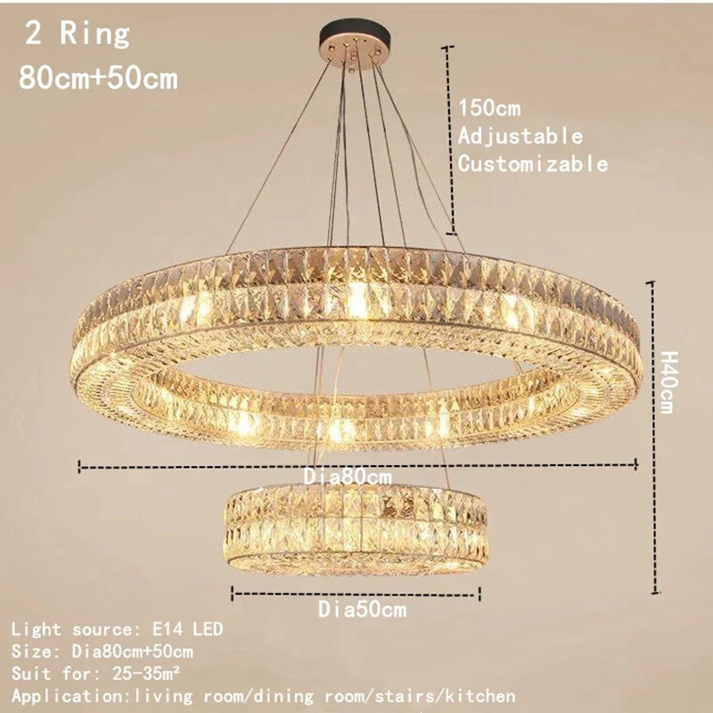 DecorBites™ K9 Crystal Ring Pendant Light: Deluxe LED Interior Decoration for Game Tables