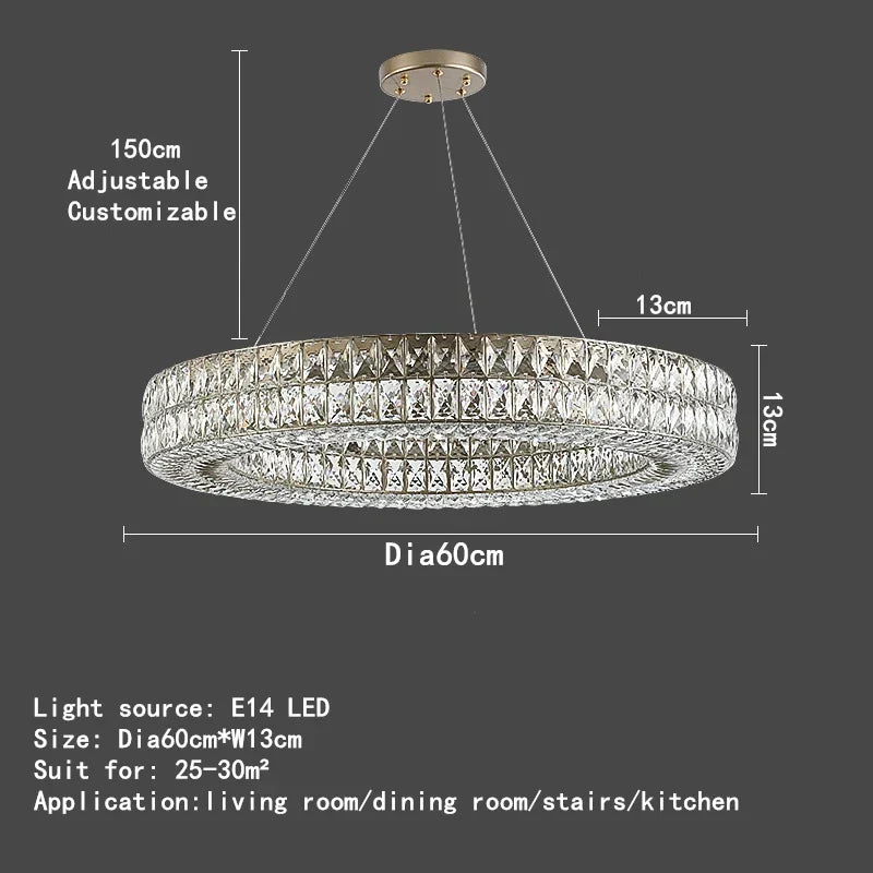 DecorBites™ K9 Crystal Ring Pendant Light: Deluxe LED Interior Decoration for Game Tables