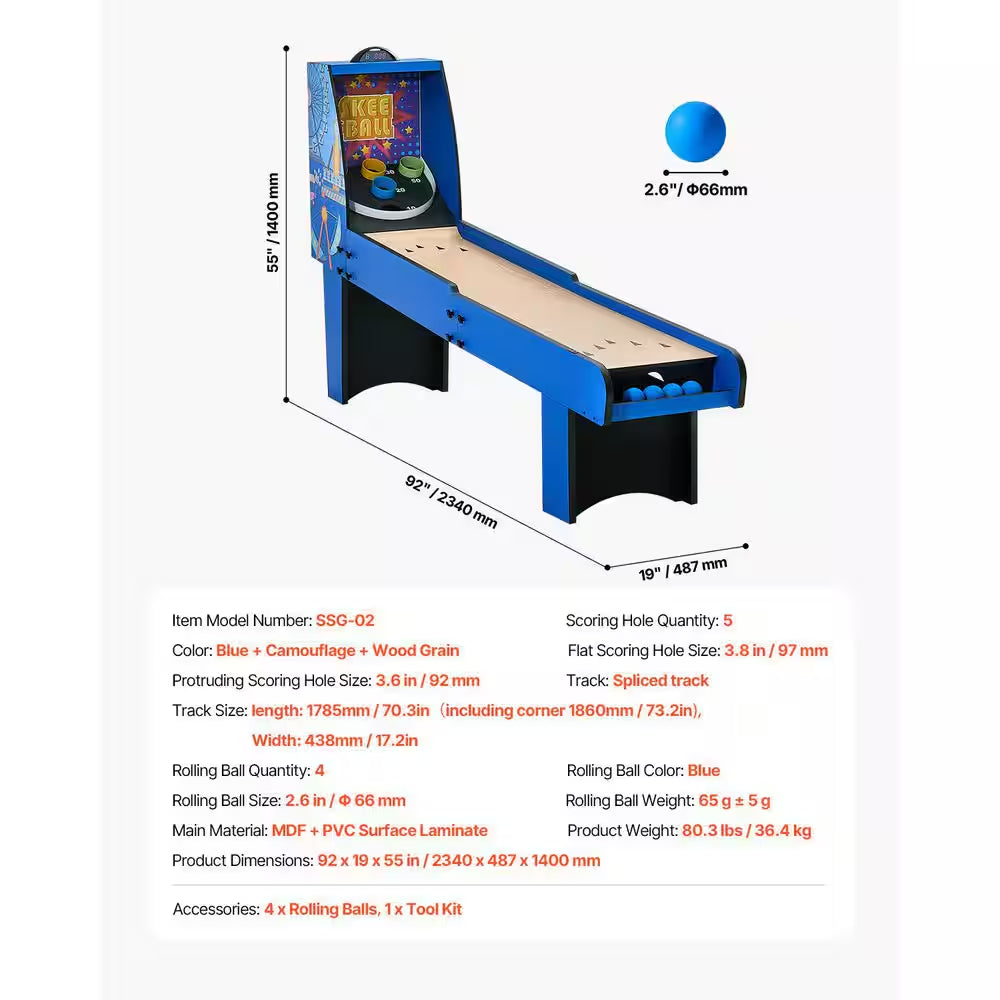 8 Ft. Roll and Score Classic Arcade Game Table, Ball Arcade Machine Indoor with Electronic Scorer, Sound, Automatic