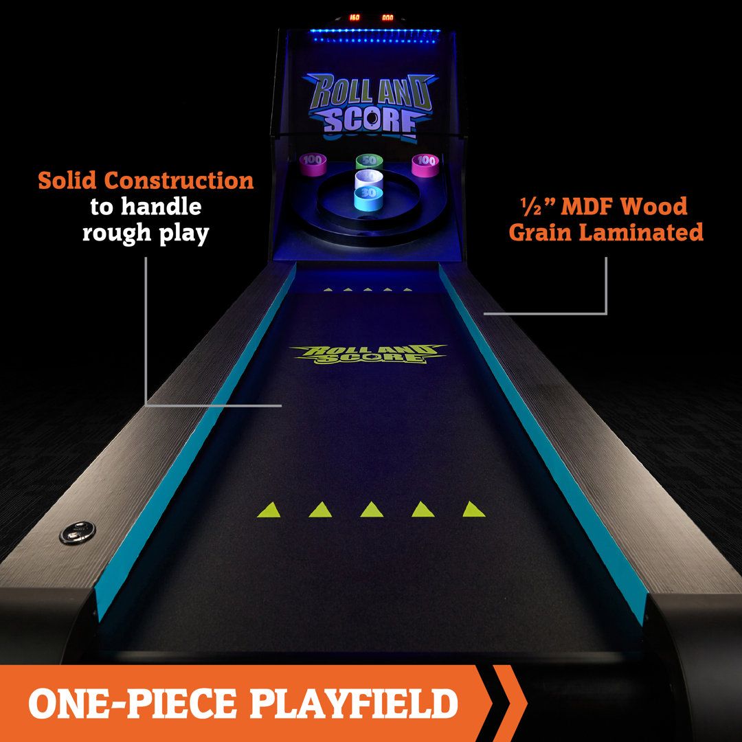 9-Foot Roll and Score Arcade Game Table – LED Lights, Electronic Scoring, Automatic Ball Return – Black