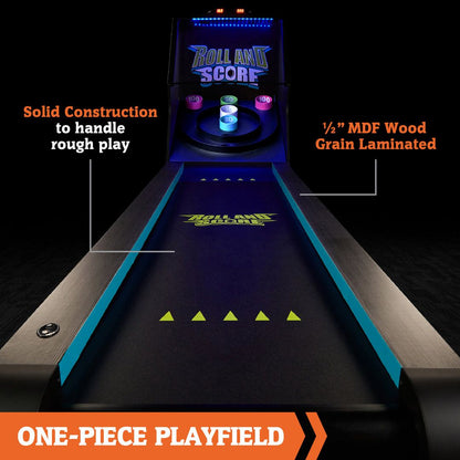 9-Foot Roll and Score Arcade Game Table – LED Lights, Electronic Scoring, Automatic Ball Return – Black