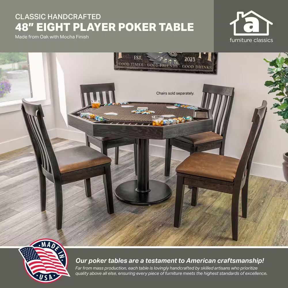 Lost Mill 8 Station Poker Table 1 Quantity in Mocha Oak 1 Pack with 8 Solid Wood Chip Trays