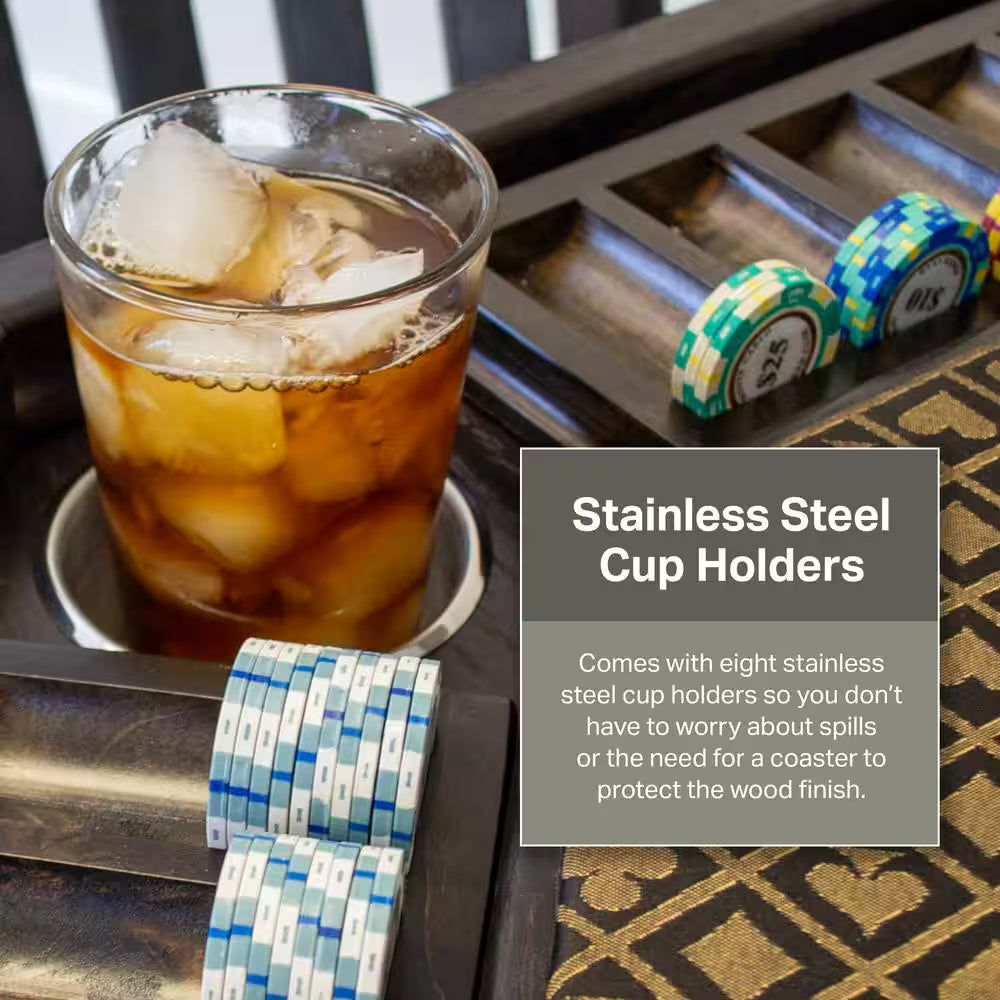 Lost Mill 8 Station Poker Table 1 Quantity in Mocha Oak 1 Pack with 8 Solid Wood Chip Trays