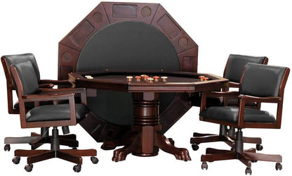3-In1 Combination Game & Dining Table Set with 4 Rocker-Swivel Chairs- (Mahogany Finish)