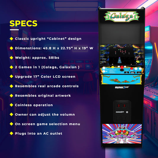 Arcade1Up GALAGA Deluxe 14 in 1 Arcade Game Machine 5-Foot Stand-Up Cabinet