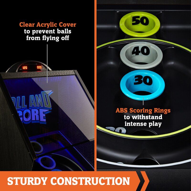 9-Foot Roll and Score Arcade Game Table – LED Lights, Electronic Scoring, Automatic Ball Return – Black