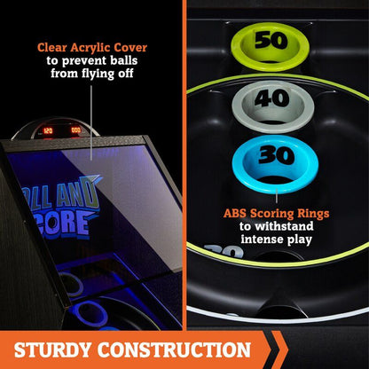 9-Foot Roll and Score Arcade Game Table – LED Lights, Electronic Scoring, Automatic Ball Return – Black