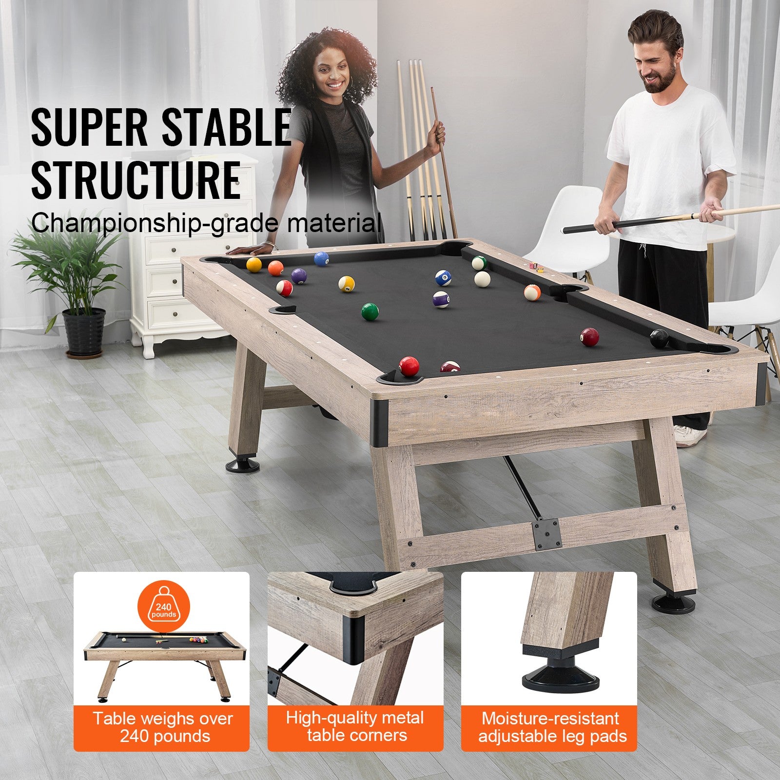 Uimoso 7Ft Billiards Table Pool Table Set Black Cloth for Family Game Room