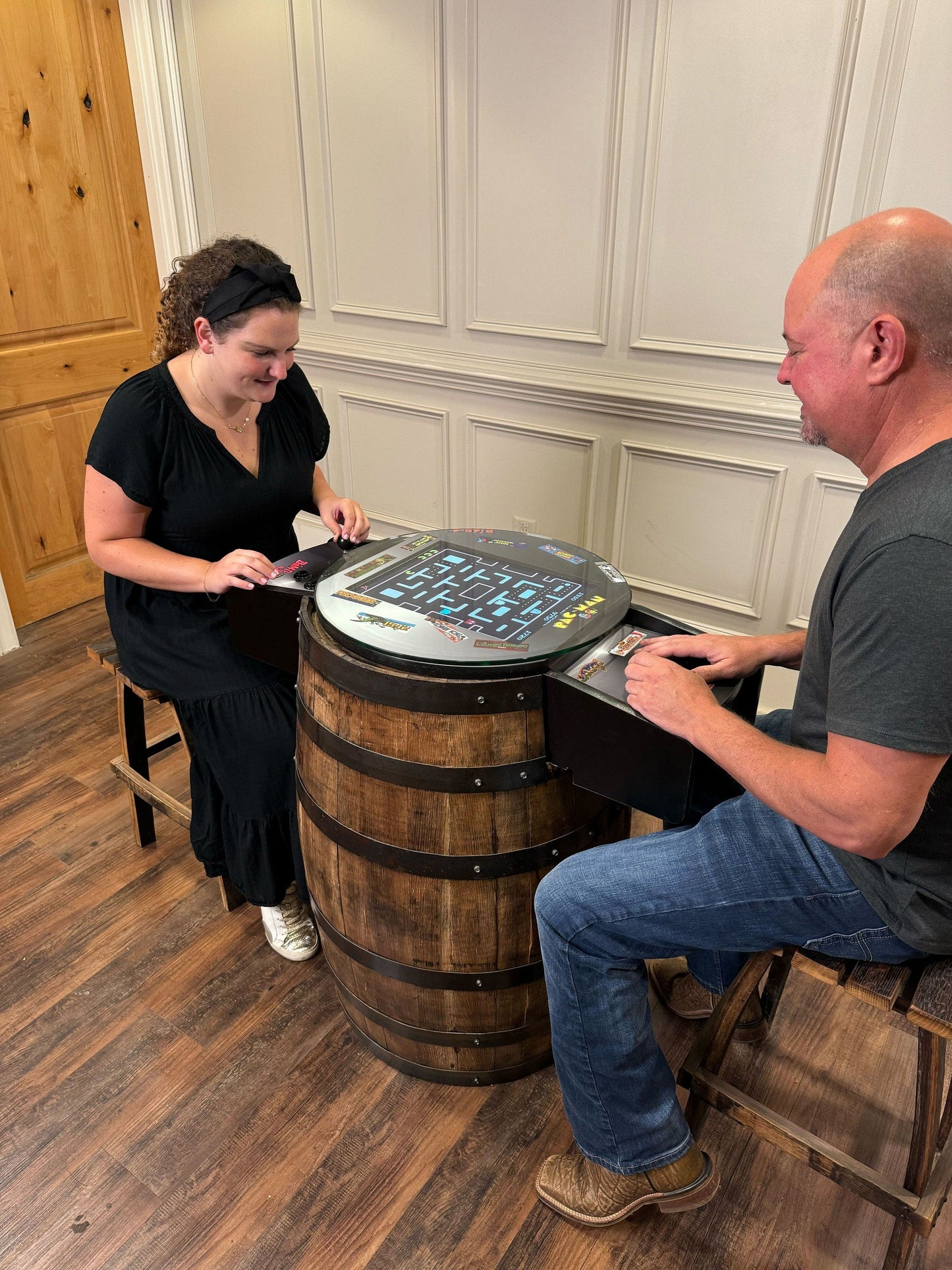 Bourbon Barrel Arcade Table - 60 Retro 8-bit Games Included