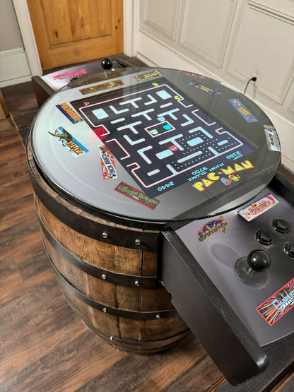 Bourbon Barrel Arcade Table - 60 Retro 8-bit Games Included